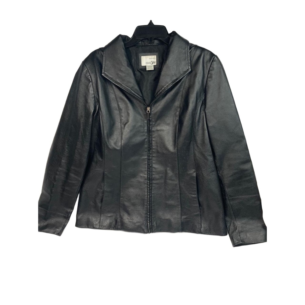 East5th Black‎ Zipup Front Wide Collar Leather Jacket Womens Medium